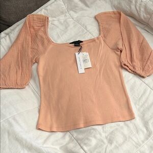 Sanctuary Pink Puff Sleeve Fitted Blouse